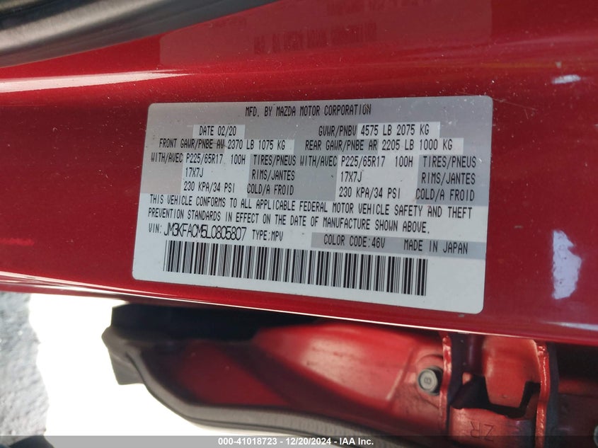 2020 MAZDA CX-5 TOURING - JM3KFACM5L0805807