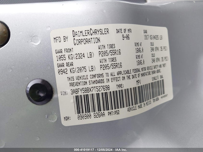 2007 CHRYSLER PT CRUISER VIN: 3A8FY58BX7T527698
