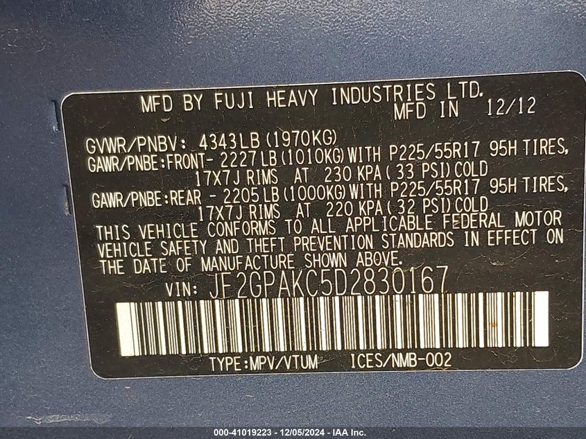 2013 SUBARU XV CROSSTREK 2.0I LIMITED - JF2GPAKC5D2830167