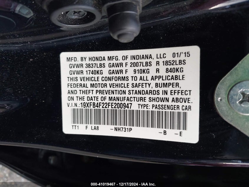 2015 HONDA CIVIC HYBRID - 19XFB4F22FE200947