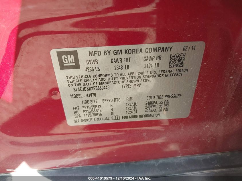 VIN KL4CJDSBXEB669446 2014 Buick Encore, Premium no.9