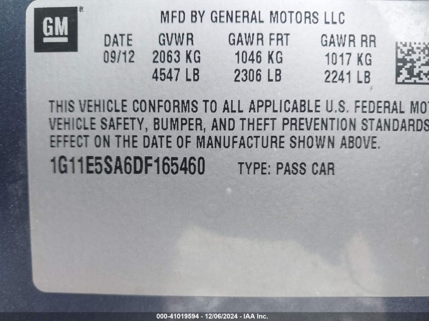 VIN 1G11E5SA6DF165460 2013 CHEVROLET MALIBU no.9