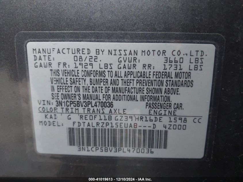 VIN 3N1CP5BV3PL470036 2023 Nissan Kicks, S Xtronic Cvt no.9