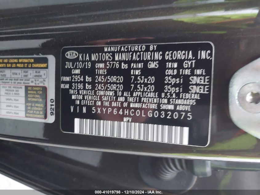 2020 Kia Telluride S VIN: 5XYP64HC0LG032075 Lot: 41019798