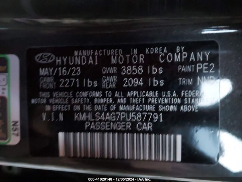 2023 Hyundai Elantra Sel VIN: KMHLS4AG7PU587791 Lot: 41020148