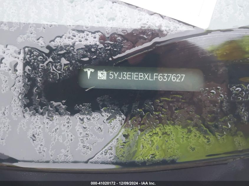 2020 TESLA MODEL 3 VIN: 5YJ3E1EBXLF637627