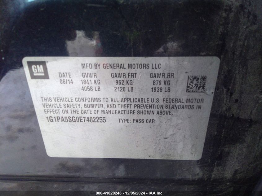 VIN 1G1PA5SG0E7402255 2014 Chevrolet Cruze, Ls Auto no.9