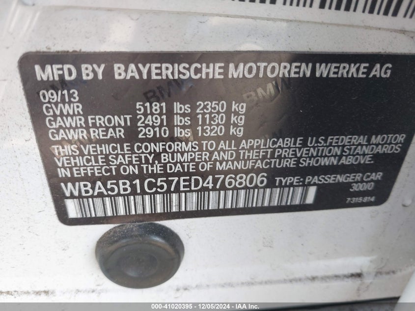 2014 BMW 535I - WBA5B1C57ED476806