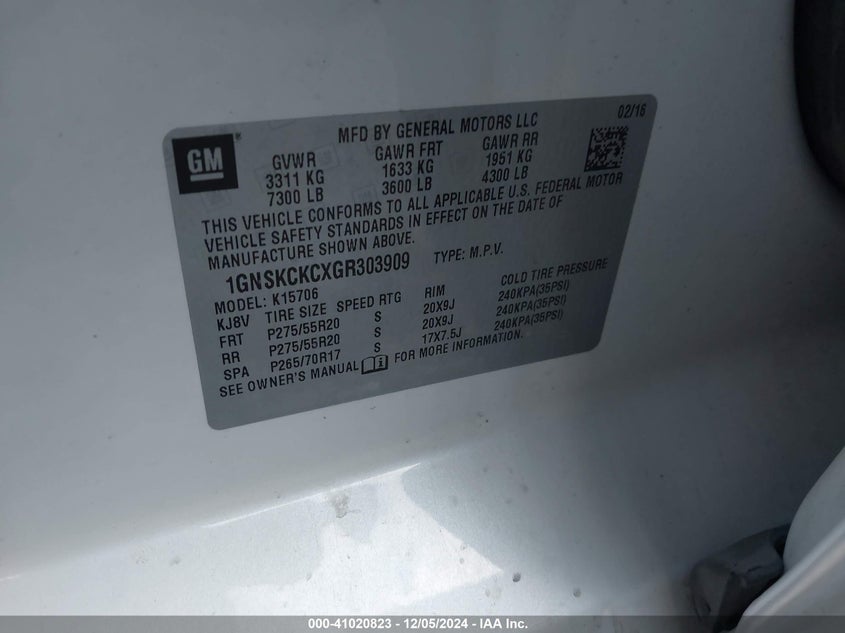 2016 CHEVROLET TAHOE LTZ - 1GNSKCKCXGR303909