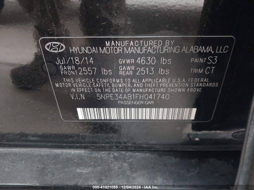 VIN 5NPE34AB1FH041740 2015 Hyundai Sonata, Sport 2.0T no.9