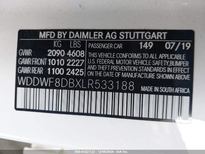 VIN WDDWF8DBXLR533188 2020 Mercedes-Benz C 300 no.9