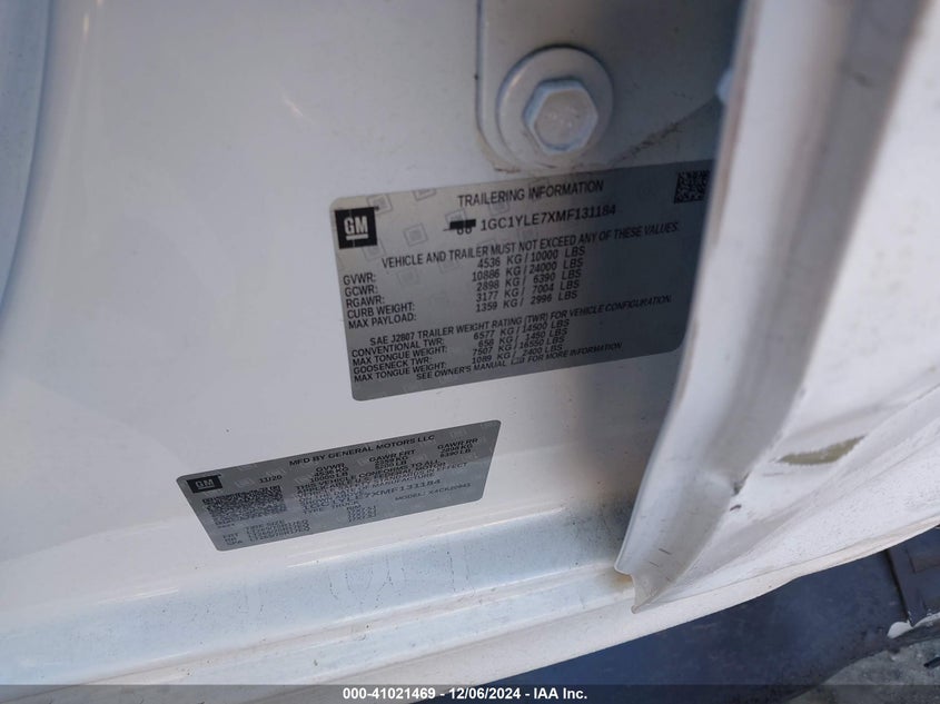 2021 CHEVROLET SILVERADO 2500HD 4WD  LONG BED WT - 1GC1YLE7XMF131184