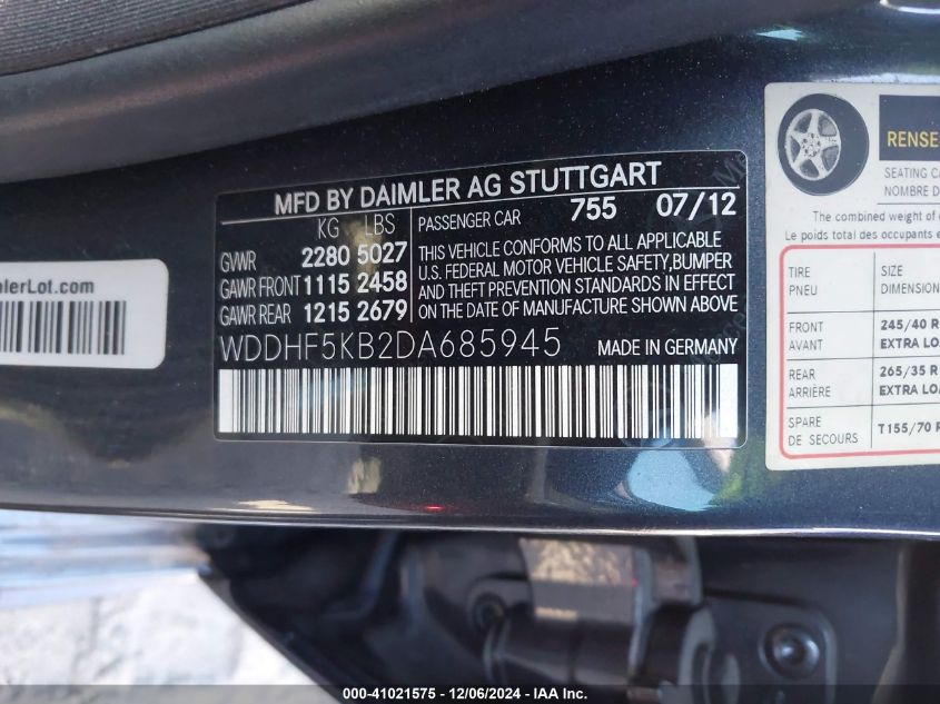 VIN WDDHF5KB2DA685945 2013 MERCEDES-BENZ E 350 no.9