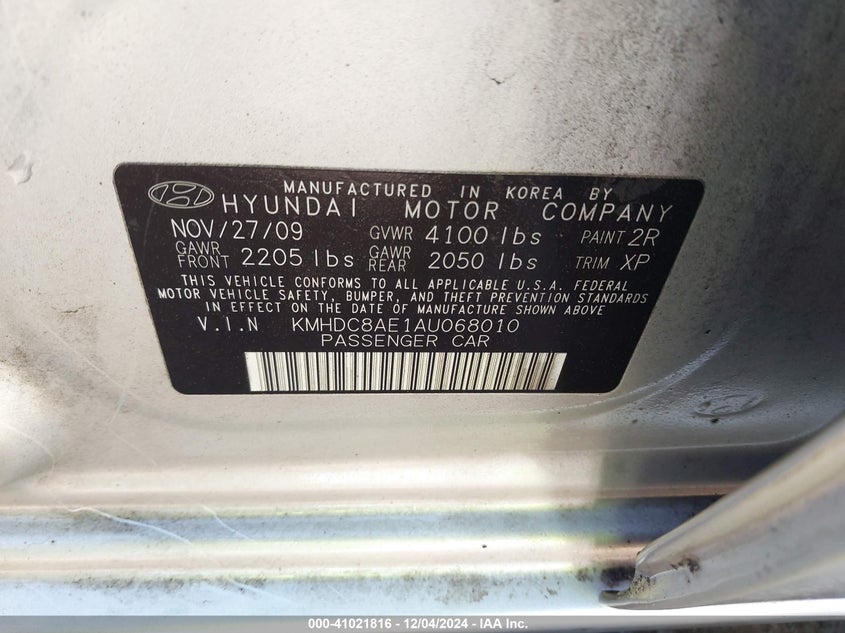 2010 HYUNDAI ELANTRA TOURING VIN: KMHDC8AE1AU068010