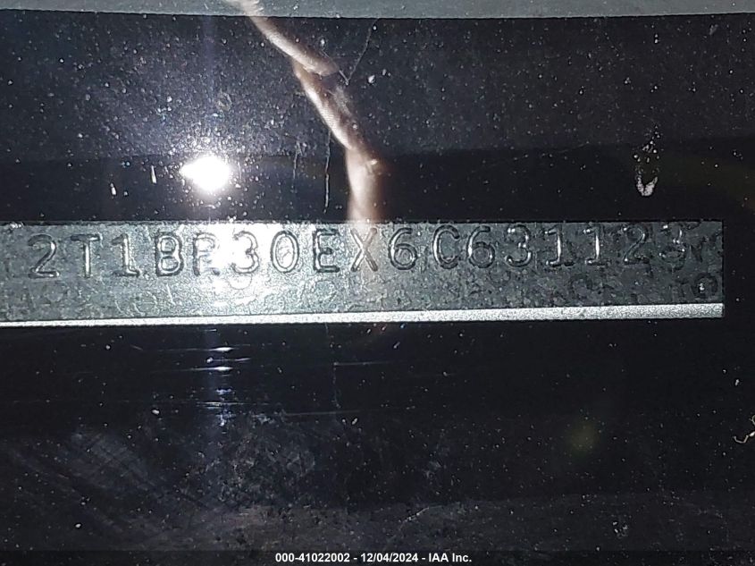 2006 Toyota Corolla VIN: 2T1BR30EX63631123 Lot: 41022002