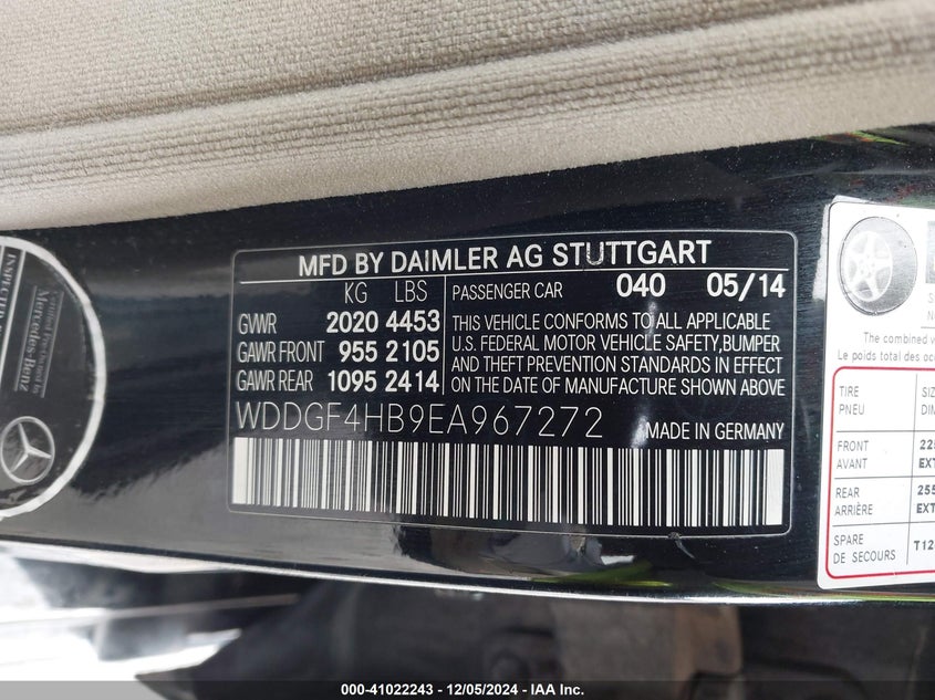 2014 MERCEDES-BENZ C 250 VIN: WDDGF4HB9EA967272