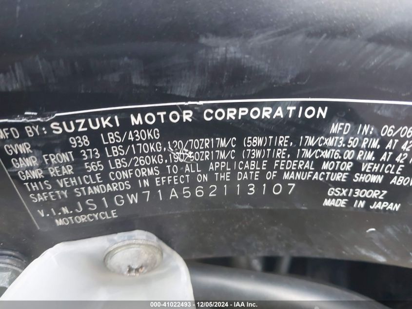 2006 SUZUKI GSX1300 R JS1GW71A562113107