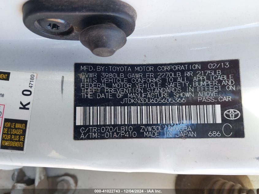 VIN JTDKN3DU6D5605366 2013 TOYOTA PRIUS no.9