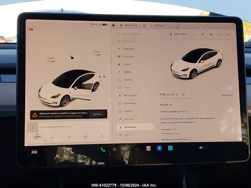 2020 Tesla Model 3 Standard Range Plus Rear-Wheel Drive/Standard Range Rear-Wheel Drive VIN: 5YJ3E1EA5LF612772 Lot: 41022779