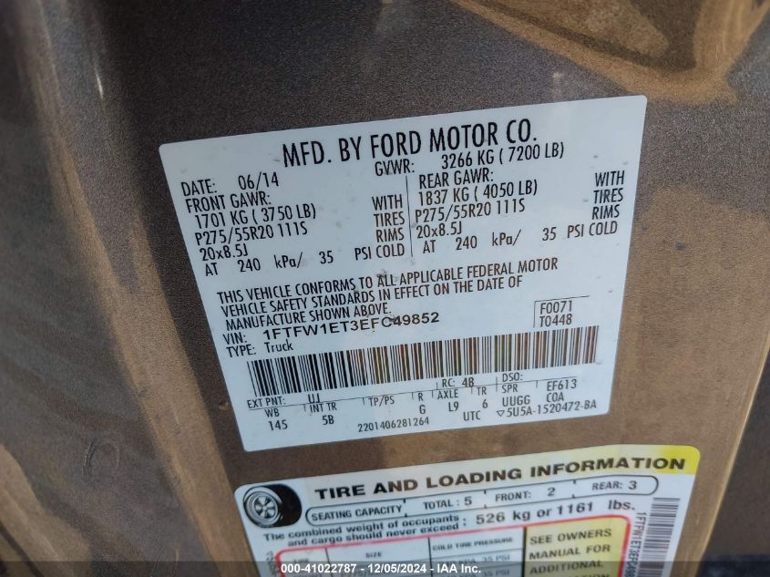 VIN 1FTFW1ET3EFC49852 2014 FORD F-150 no.9