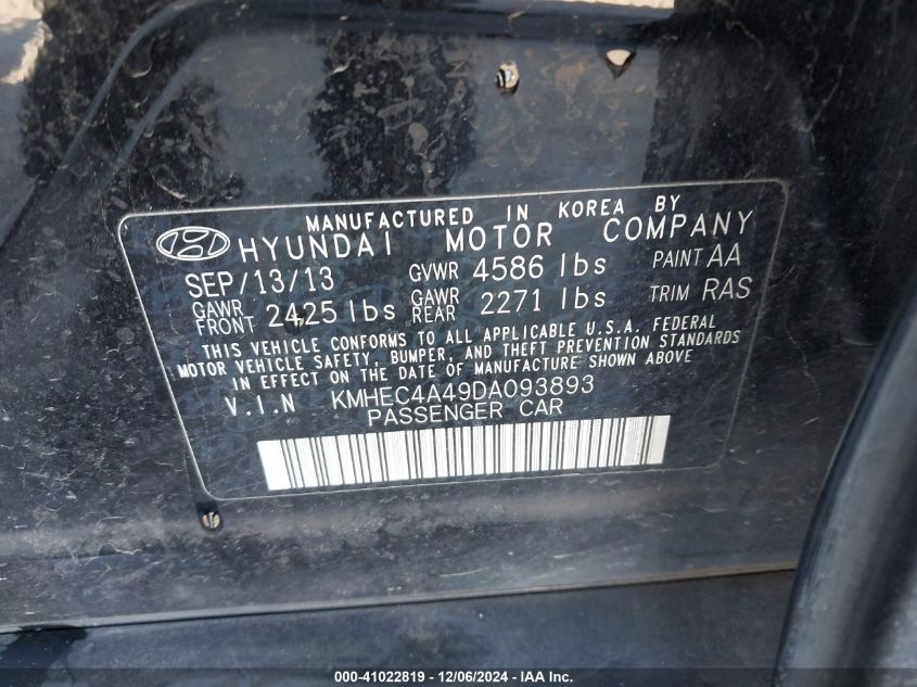 VIN KMHEC4A49DA093893 2013 Hyundai Sonata, Hybrid no.9