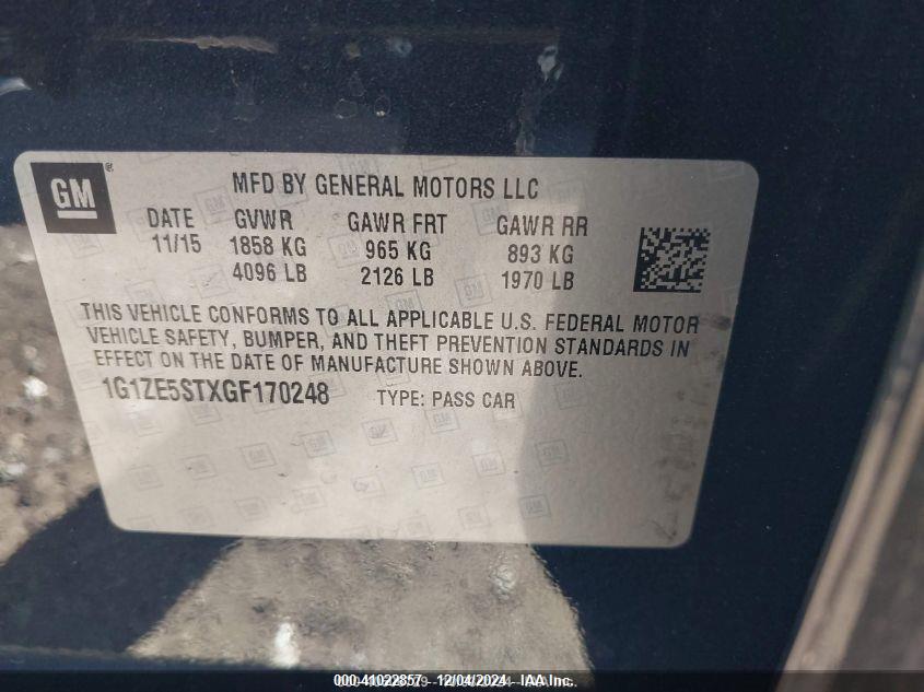 2016 CHEVROLET MALIBU VIN: 1G1ZE5STXGF170248