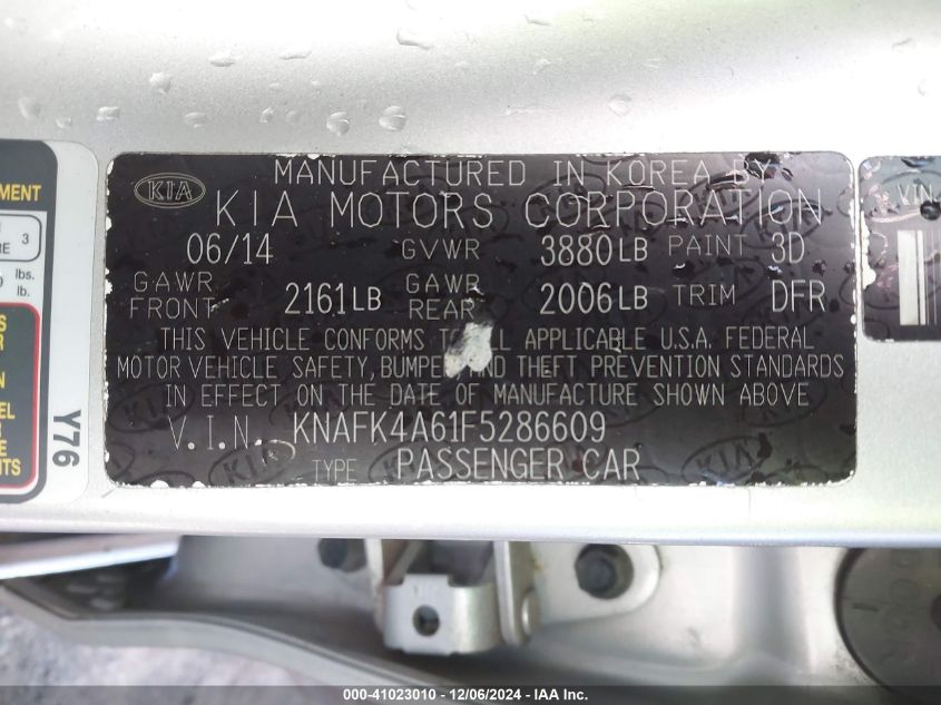 VIN KNAFK4A61F5286609 2015 KIA Forte, LX no.9