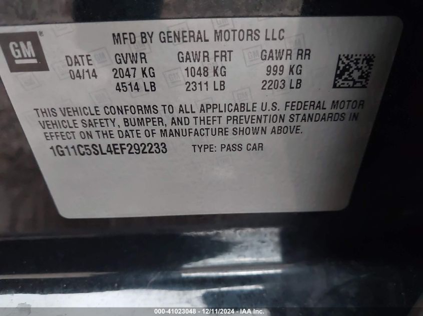 VIN 1G11C5SL4EF292233 2014 Chevrolet Malibu, 1LT no.9