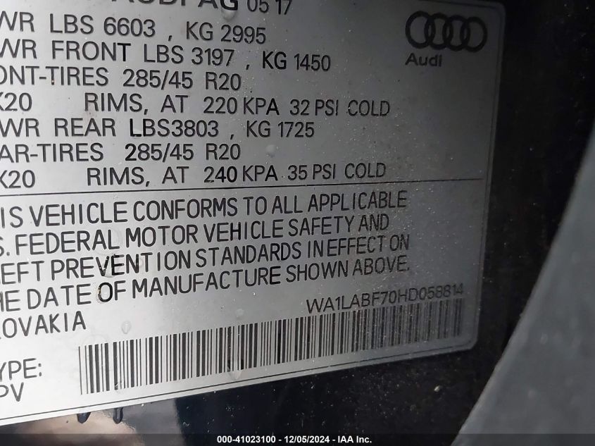 VIN WA1LABF70HD058814 2017 Audi Q7, 3.0T Premium no.9