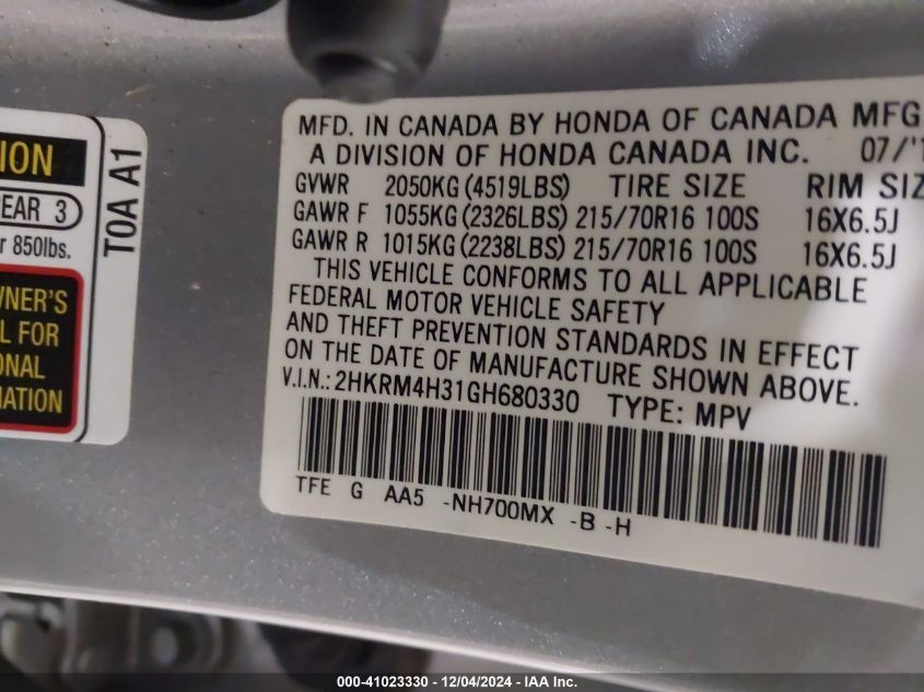 VIN 2HKRM4H31GH680330 2016 HONDA CR-V no.9