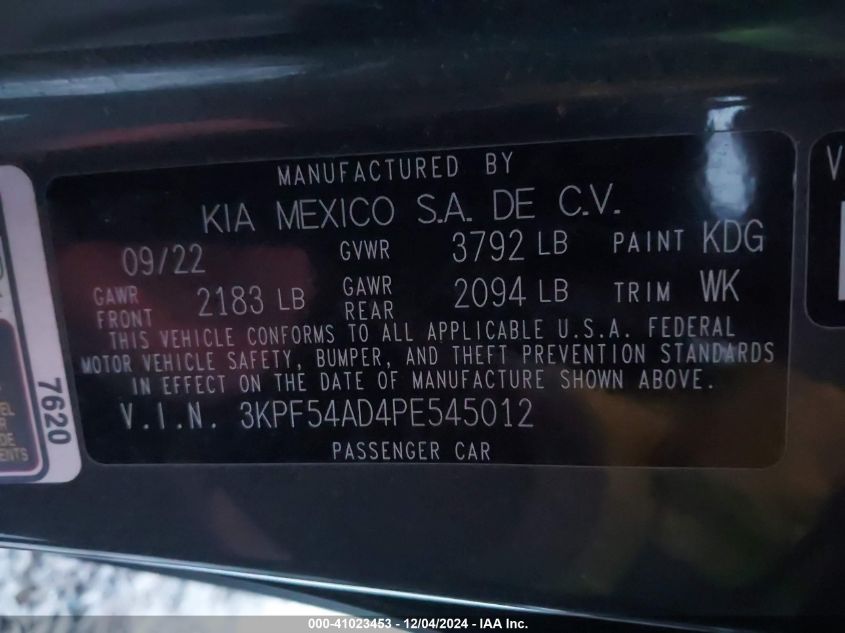 VIN 3KPF54AD4PE545012 2023 KIA Forte, Gt-Line no.9