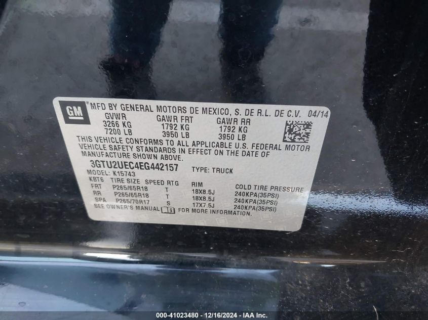 VIN 3GTU2UEC4EG442157 2014 GMC SIERRA 1500 no.9