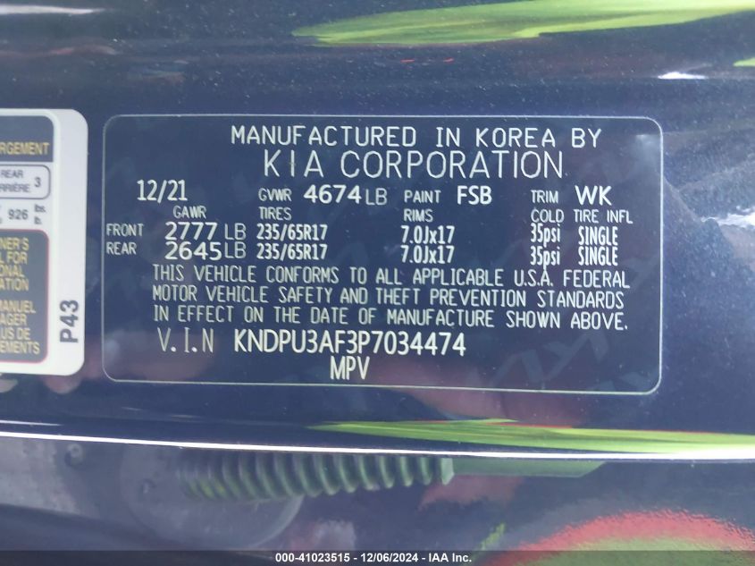 2023 Kia Sportage Lx VIN: KNDPU3AF3P7034474 Lot: 41023515