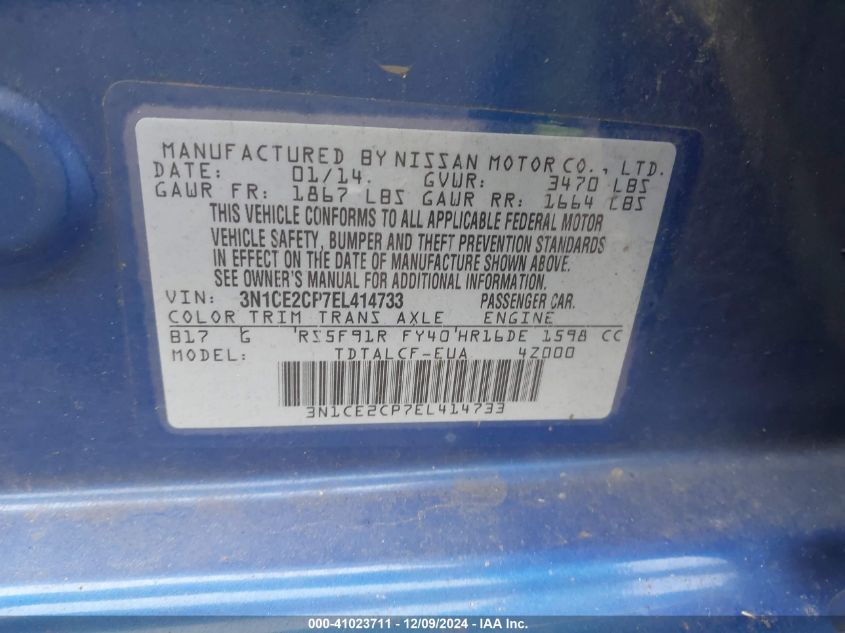 VIN 3N1CE2CP7EL414733 2014 NISSAN VERSA NOTE no.9