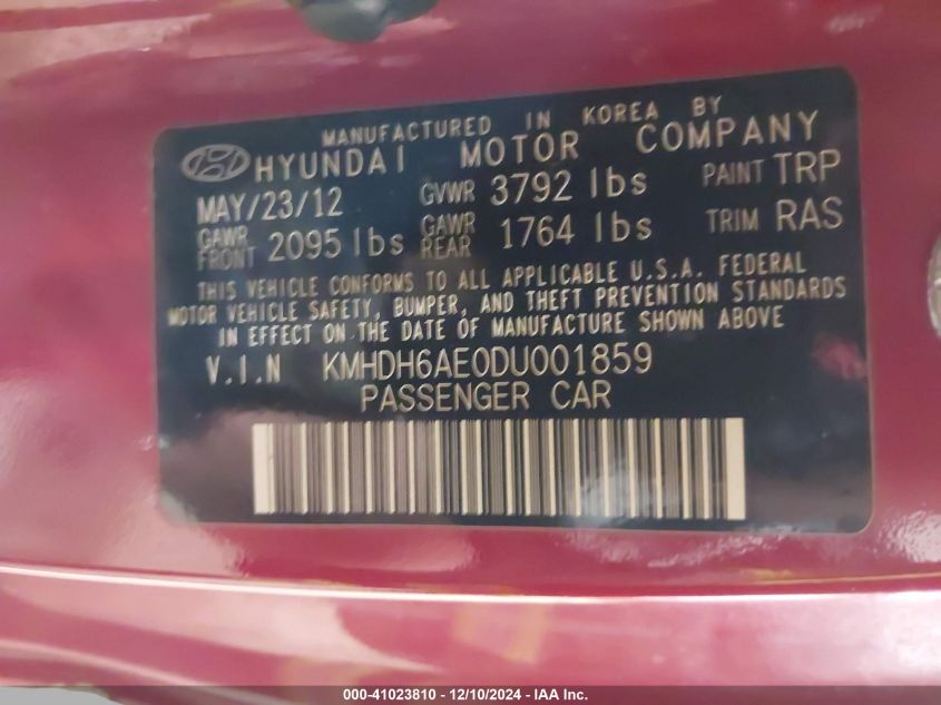 VIN KMHDH6AE0DU001859 2013 HYUNDAI ELANTRA no.9