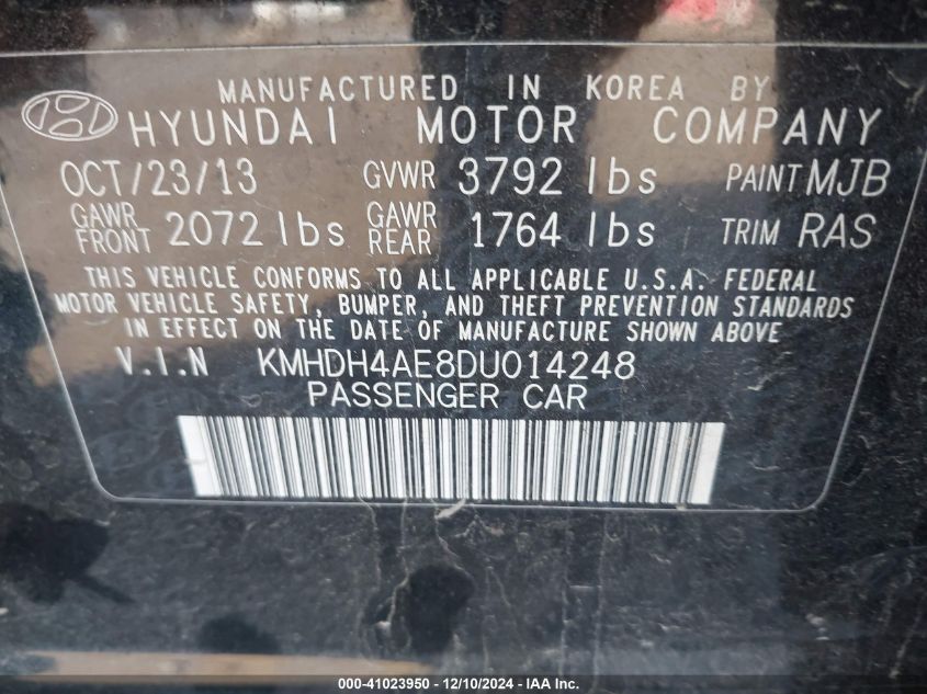 VIN KMHDH4AE8DU014248 2013 Hyundai Elantra, Gls no.9