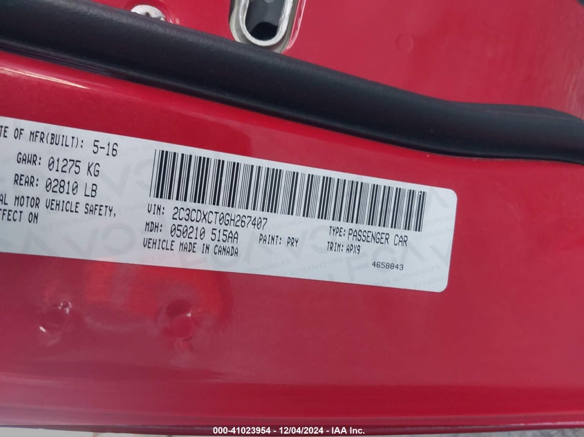 2016 Dodge Charger R/T VIN: 2C3CDXCT0GH267407 Lot: 41023954