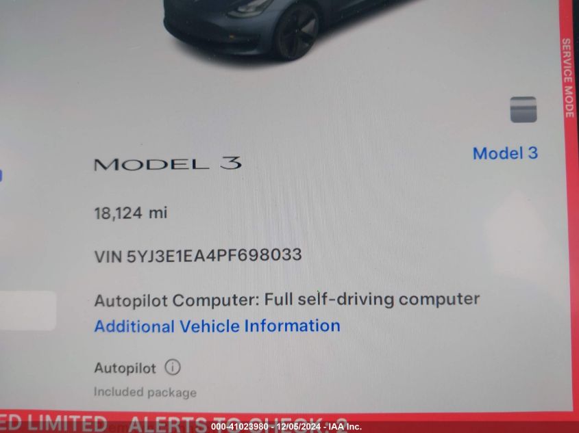 2023 TESLA MODEL 3 REAR-WHEEL DRIVE - 5YJ3E1EA4PF698033