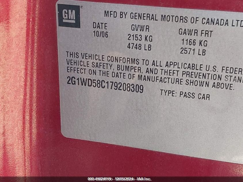 2007 Chevrolet Impala Ss VIN: 2G1WD58C179208309 Lot: 41024019