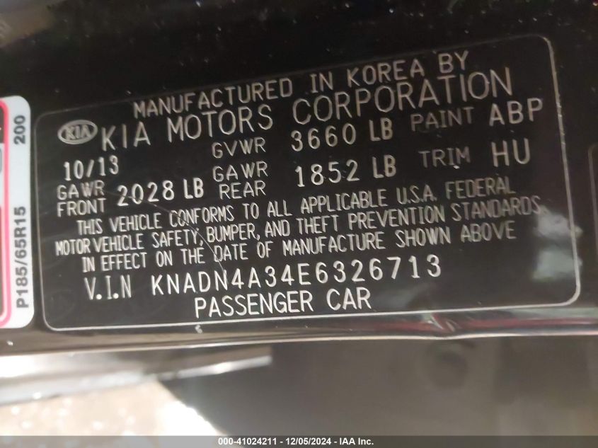 VIN KNADN4A34E6326713 2014 KIA Rio, EX no.9