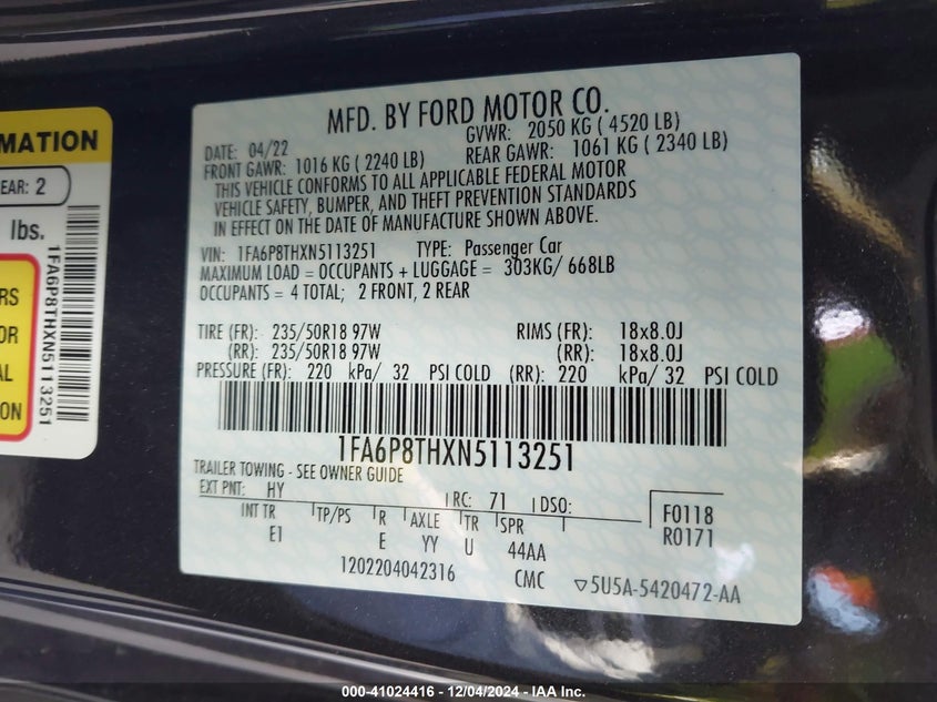 2022 FORD MUSTANG ECOBOOST PREMIUM - 1FA6P8THXN5113251