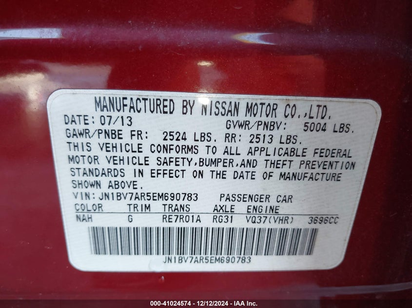 2014 INFINITI Q50 VIN: JN1BV7AR5EM690783