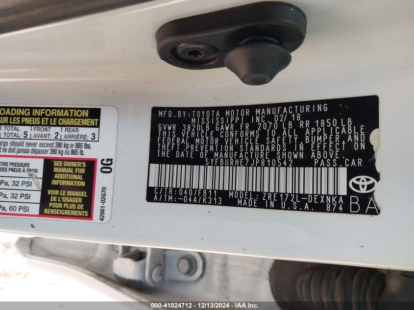 2018 TOYOTA COROLLA LE - 5YFBURHE7JP810542