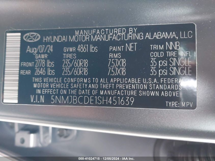 VIN 5NMJBCDE1SH451639 2025 HYUNDAI TUCSON no.9