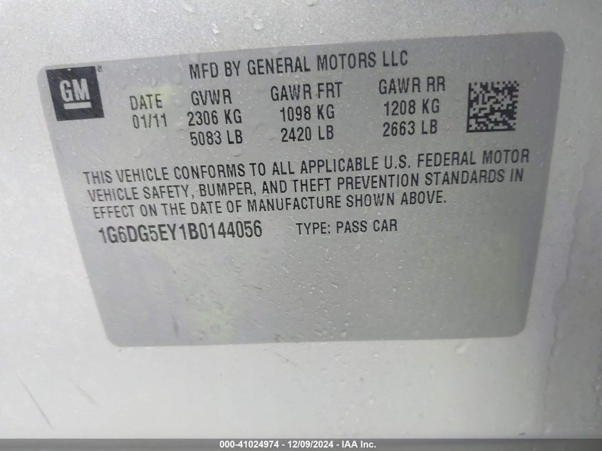 2011 CADILLAC CTS VIN: 1G6DG5EY1B0144056