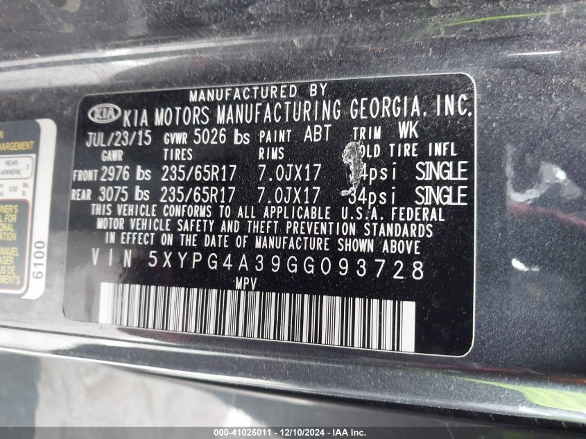 2016 KIA SORENTO 2.4L LX - 5XYPG4A39GG093728