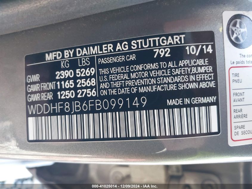 VIN WDDHF8JB6FB099149 2015 Mercedes-Benz E 350, 4Matic no.9