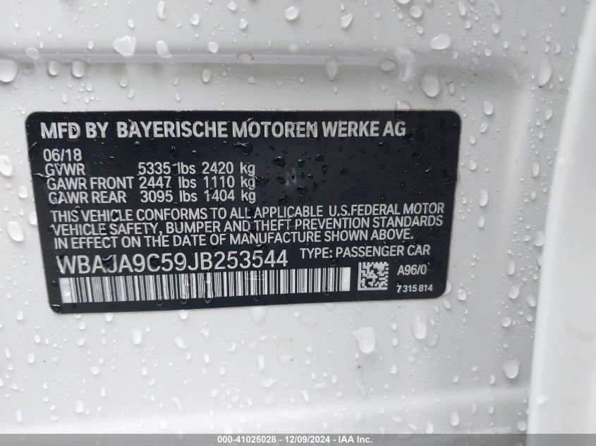 VIN WBAJA9C59JB253544 2018 BMW 5 Series, 530E Iperf... no.9