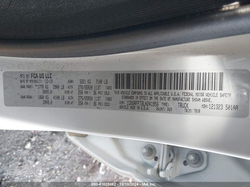 2020 RAM 1500 VIN: 1C6SRFFT3LN241956