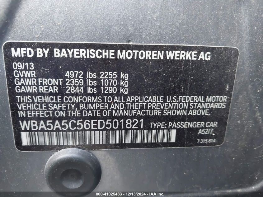 VIN WBA5A5C56ED501821 2014 BMW 5 Series, 528I no.9